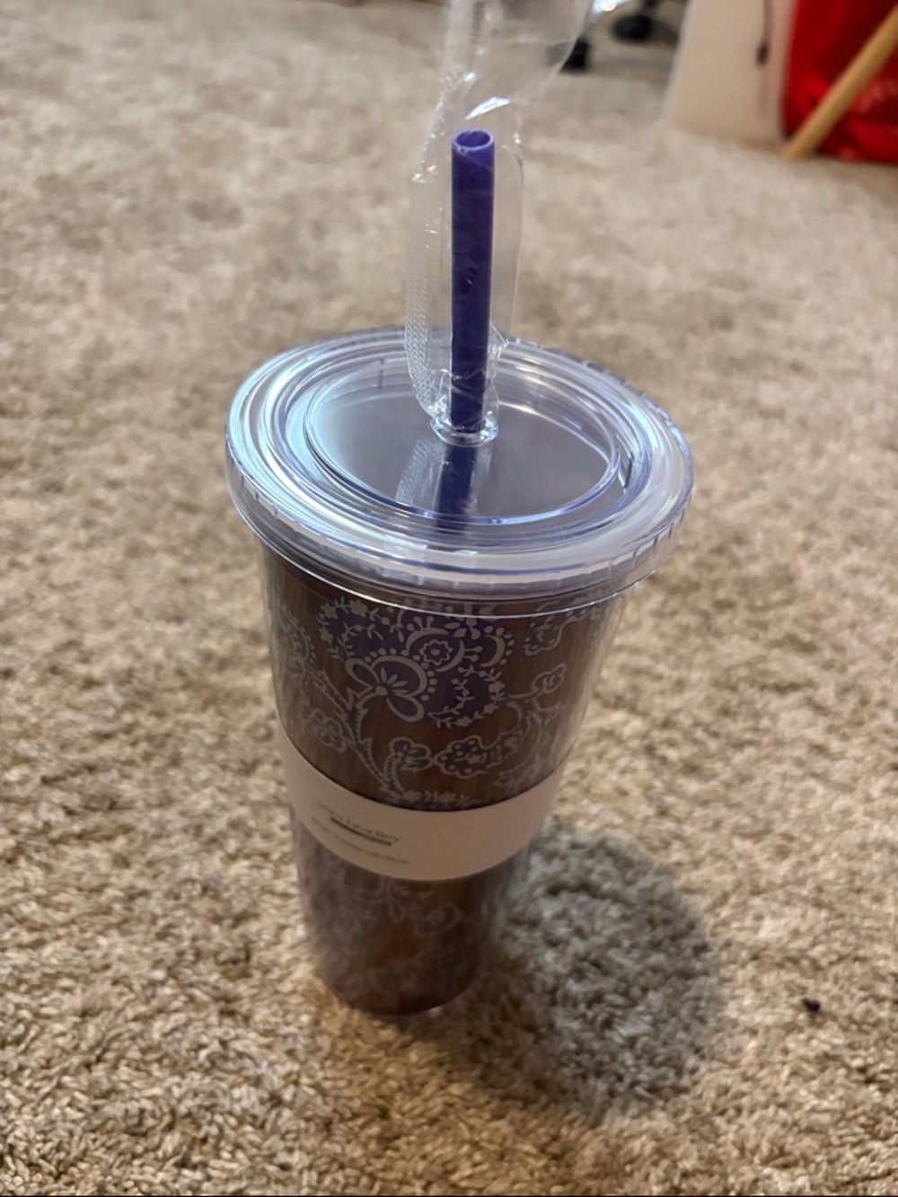 Vera Bradley Purple blue  Floral Insulated Tumbler with Straw